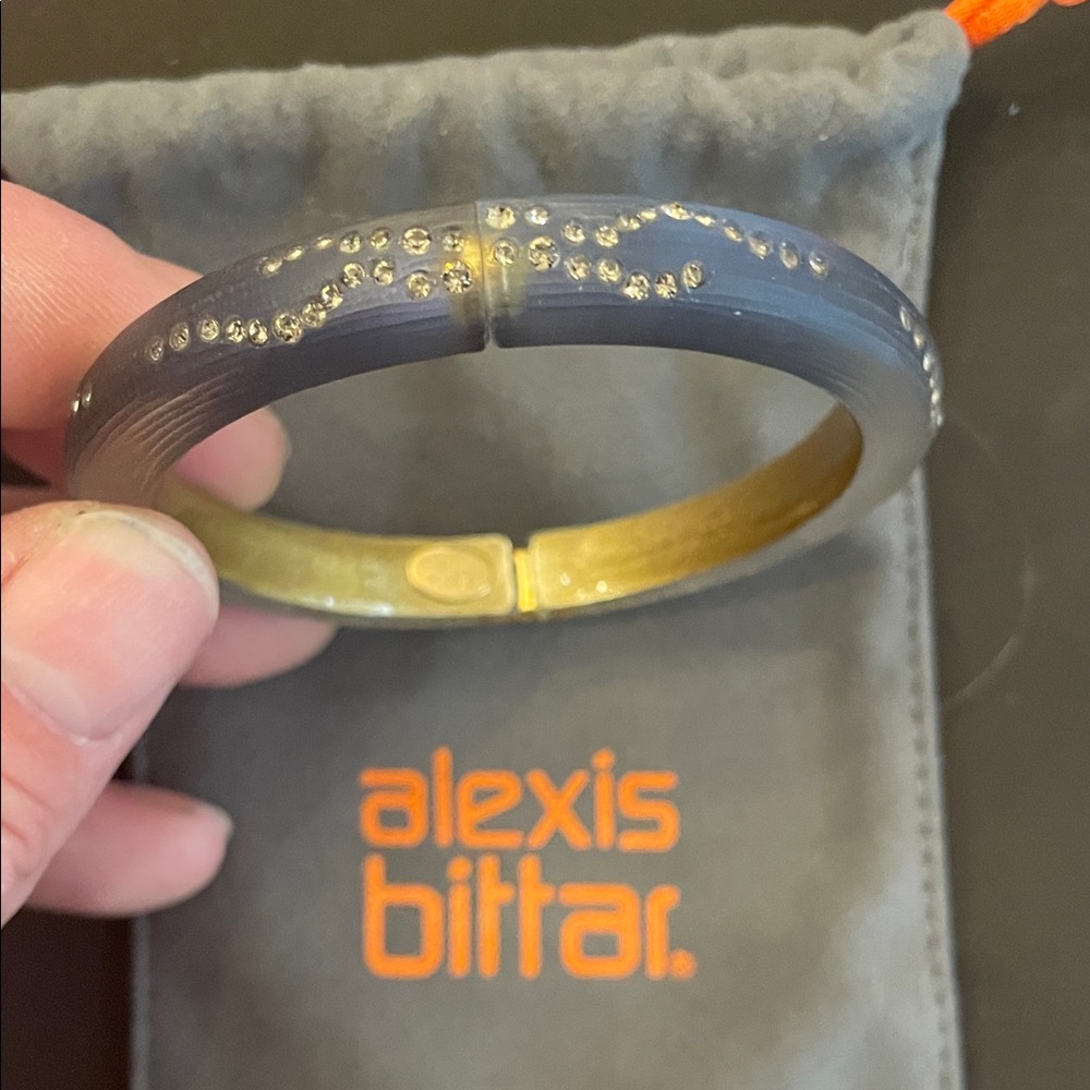 Alexis Bittar Charcoal and Gold Crystal Bangle